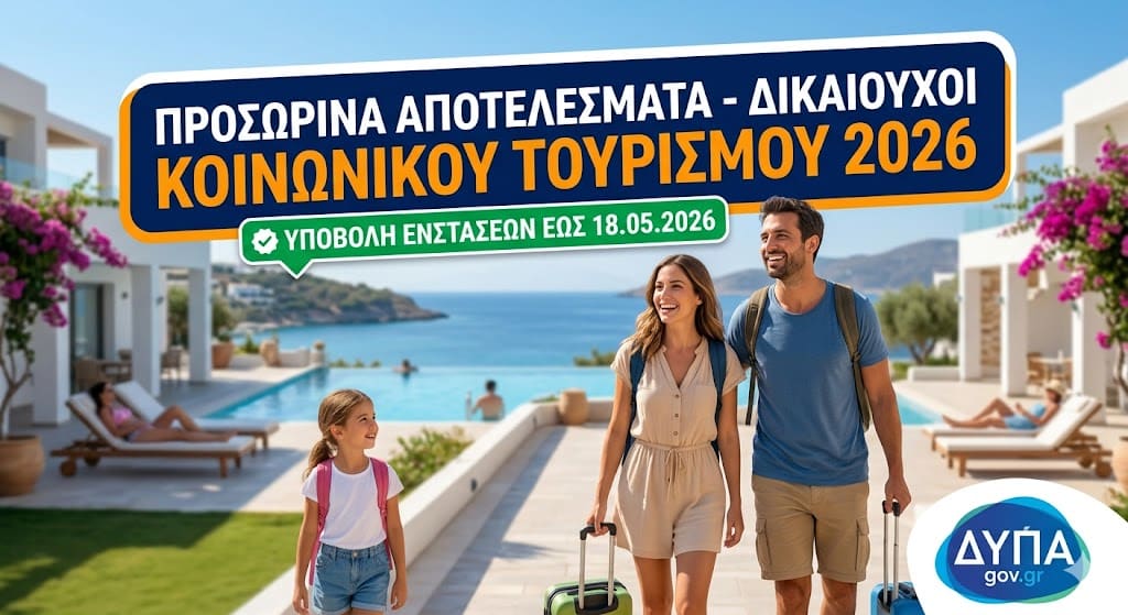 Προσωρινά αποτελέσματα Κοινωνικός Τουρισμός 2026 ΔΥΠΑ ενστάσεις