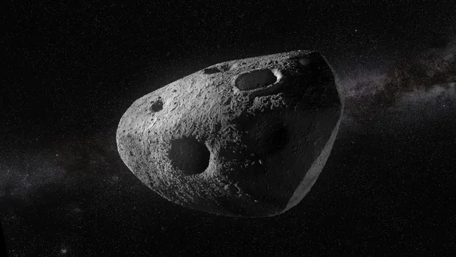 Καλλιτεχνική απεικόνιση του αστεροειδή Apophis στο διάστημα πριν τη διέλευσή του κοντά από τη Γη το 2029